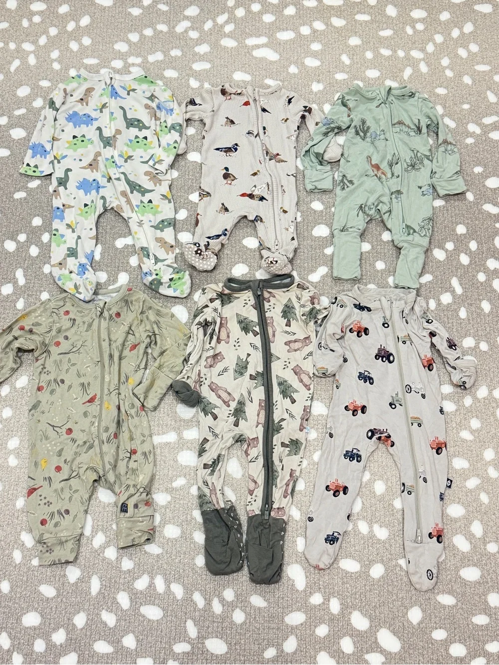 Lot of 6 bamboo footies newborn baby boy zippy sleeper posh peanut sage unisex